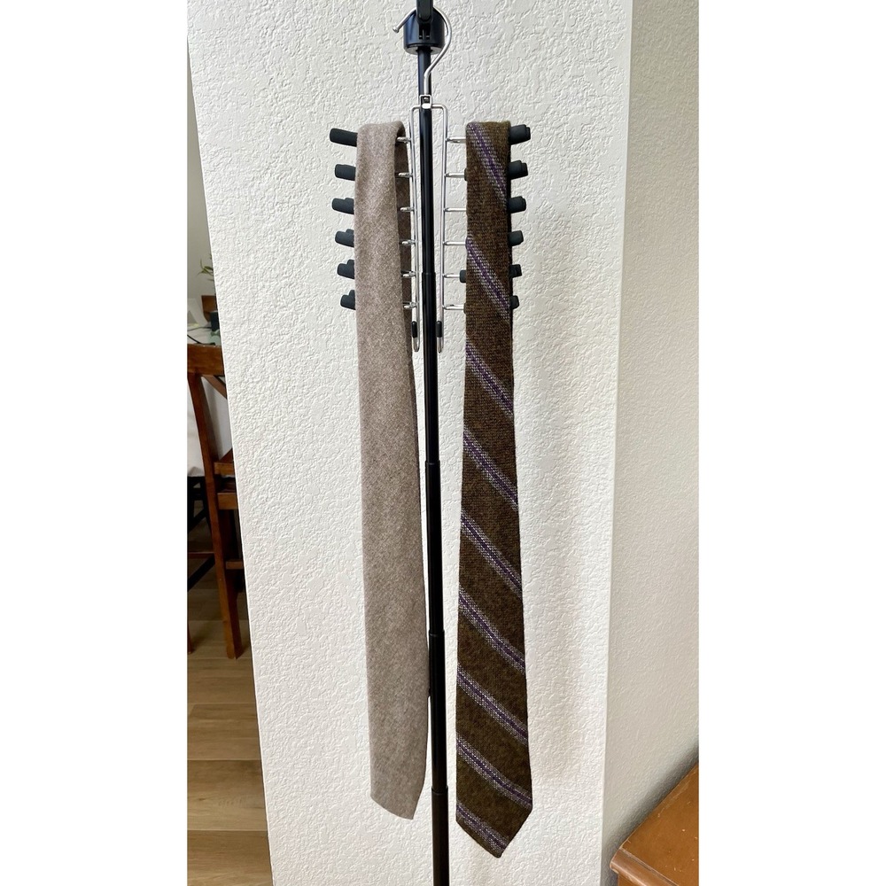 Vintage Men's Wool Blend Tie Lot (2) Ties with Non-Slip Chrome Tie Hanger Rack - Picture 8 of 8